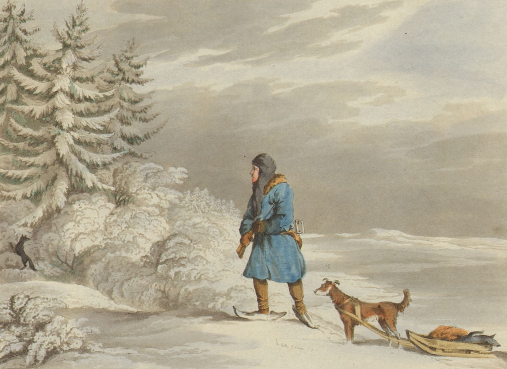 RUSSIA. Siberian Exile shooting black Fox. Sledge snow shoes rifle (Orme)  1814